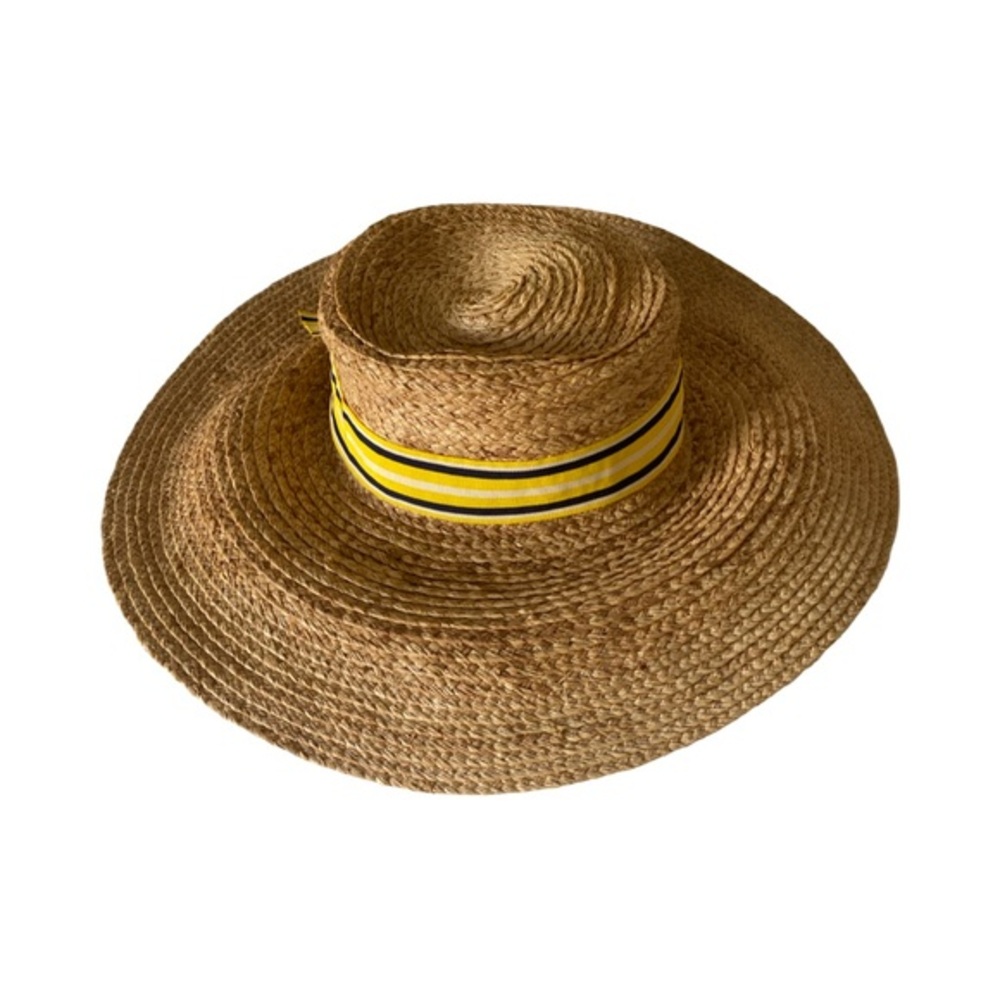 Christy’s of London Straw Sun Hat with Yellow Band- L tan straw , yellow navy